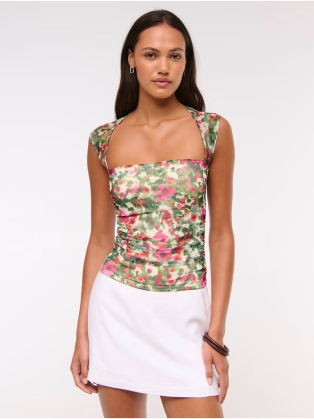 Abercrombie & Fitch Floral Ruched Mesh Top New Without Tags Size Small
